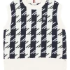 Black two-tone wool-blend oversized houndstooth jacquard knit gilet