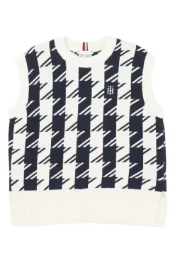 Black two-tone wool-blend oversized houndstooth jacquard knit gilet