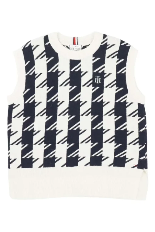 Black two-tone wool-blend oversized houndstooth jacquard knit gilet