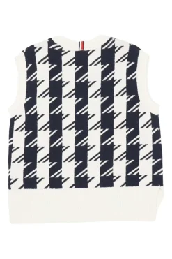 Black two-tone wool-blend oversized houndstooth jacquard knit gilet