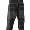 Black virgin wool check tweed wrap-front drop-crotch tapered leg tailored trousers