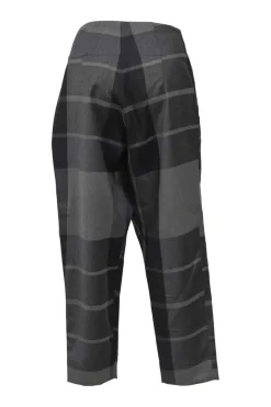 Black virgin wool check tweed wrap-front drop-crotch tapered leg tailored trousers
