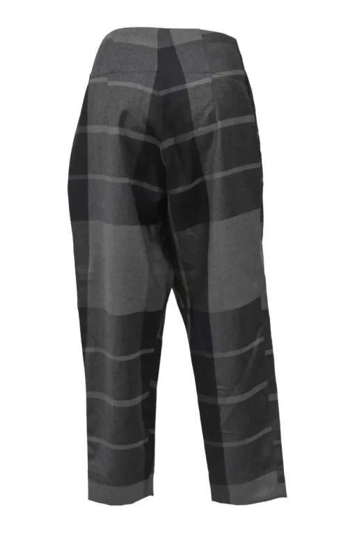 Black virgin wool check tweed wrap-front drop-crotch tapered leg tailored trousers