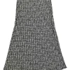 Black viscose landmark dot print pull-on high-rise midi slip skirt