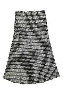 Black viscose landmark dot print pull-on high-rise midi slip skirt
