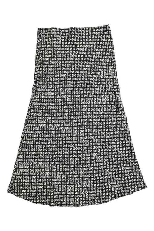 Black viscose landmark dot print pull-on high-rise midi slip skirt