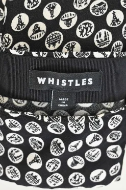 Black viscose landmark dot print pull-on high-rise midi slip skirt