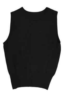 Black viscose-blend fully-fashioned interlock knit gilet and bateau neck long sleeve top twin set