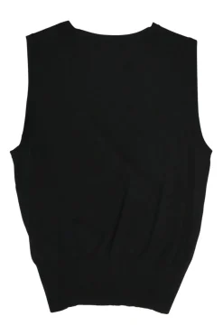 Black viscose-blend fully-fashioned interlock knit gilet and bateau neck long sleeve top twin set