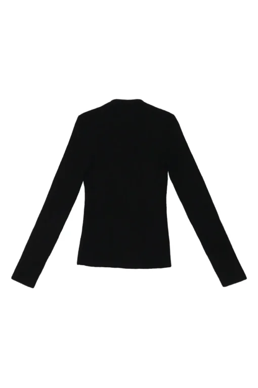 Black viscose-blend fully-fashioned rib knit sweetheart neck pullover long sleeve top