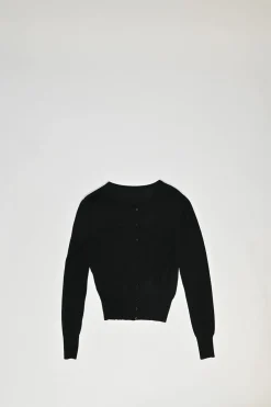 Black viscose-blend fully-fashioned interlock knit gilet and bateau neck long sleeve top twin set