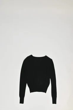 Black viscose-blend fully-fashioned interlock knit gilet and bateau neck long sleeve top twin set
