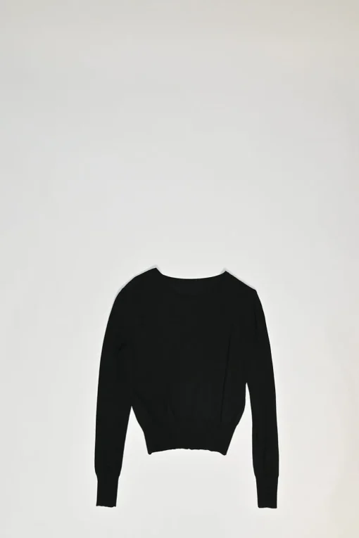 Black viscose-blend fully-fashioned interlock knit gilet and bateau neck long sleeve top twin set