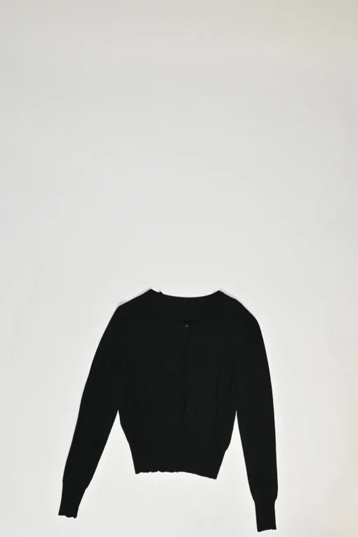 Black viscose-blend fully-fashioned interlock knit gilet and bateau neck long sleeve top twin set