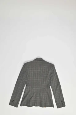 Black viscose-blend Glen check tweed single breasted peak lapel tailored jacket and wide leg trouser suit set