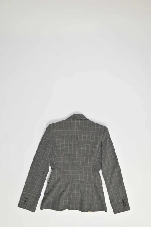 Black viscose-blend Glen check tweed single breasted peak lapel tailored jacket and wide leg trouser suit set