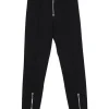 Black viscose-blend grommet biker leggings with exposed zip appliqué