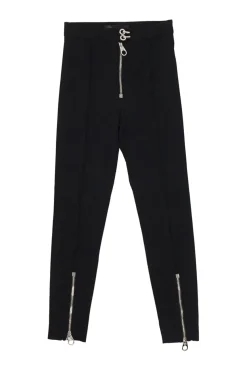 Black viscose-blend grommet biker leggings with exposed zip appliqué