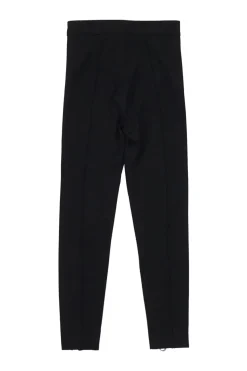 Black viscose-blend grommet biker leggings with exposed zip appliqué