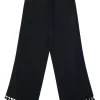 Black viscose-blend high-rise crop straight leg trousers with drawstring waistband and tassel-trimmed hem