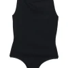 Black viscose-blend interlock knit square-neck bodysuit
