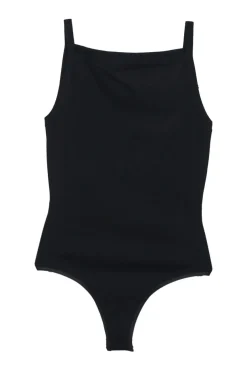 Black viscose-blend interlock knit square-neck bodysuit