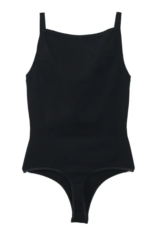 Black viscose-blend interlock knit square-neck bodysuit