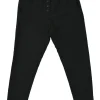 Black viscose-blend paperbag waist pull-on button-front tapered leg trousers