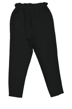 Black viscose-blend paperbag waist pull-on button-front tapered leg trousers