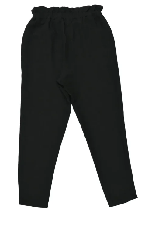 Black viscose-blend paperbag waist pull-on button-front tapered leg trousers