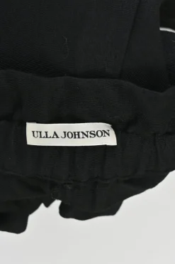 Black viscose-blend paperbag waist pull-on button-front tapered leg trousers