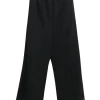 Black viscose-blend pull-on wide leg culottes with elastic waistband and contrast web-trimmed hem