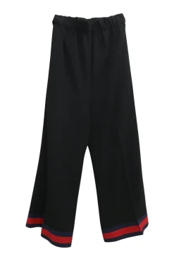 Black viscose-blend pull-on wide leg culottes with elastic waistband and contrast web-trimmed hem