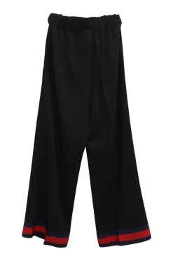 Black viscose-blend pull-on wide leg culottes with elastic waistband and contrast web-trimmed hem
