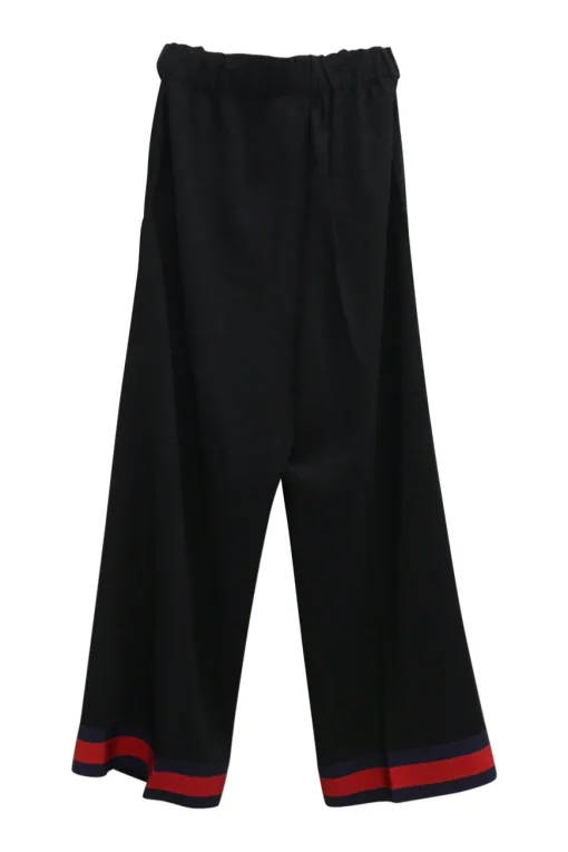Black viscose-blend pull-on wide leg culottes with elastic waistband and contrast web-trimmed hem