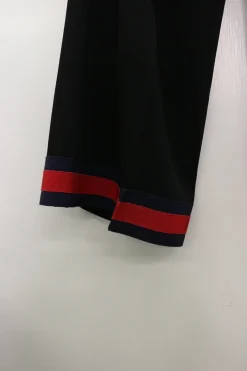 Black viscose-blend pull-on wide leg culottes with elastic waistband and contrast web-trimmed hem