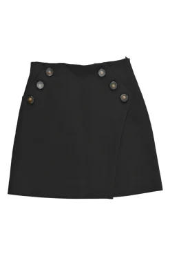 Black viscose-blend sailor-style mini wrap-front slit skirt