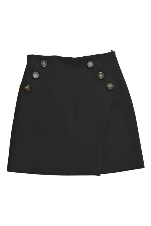Black viscose-blend sailor-style mini wrap-front slit skirt