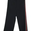 Black viscose-blend tailored wide leg trousers with brand-signature contrasting web trim