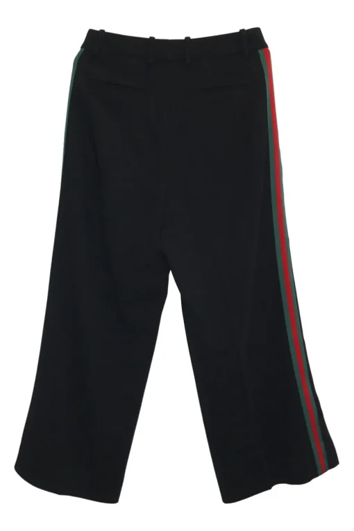 Black viscose-blend tailored wide leg trousers with brand-signature contrasting web trim