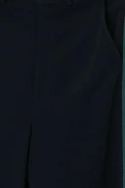 Black viscose-blend tailored wide leg trousers with brand-signature contrasting web trim