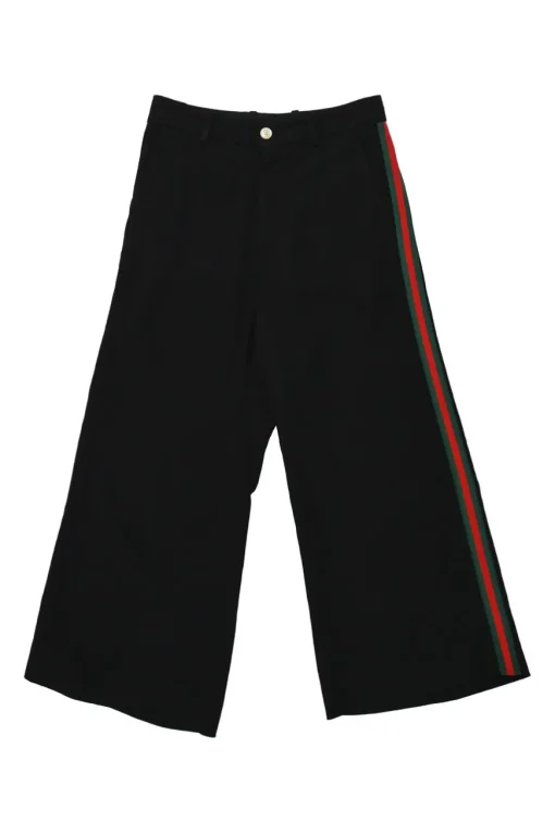 Black viscose-blend wide-leg culottes with webbing detail along side seams