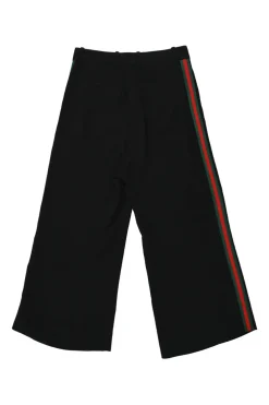 Black viscose-blend wide-leg culottes with webbing detail along side seams