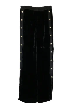 Black viscose-silk blend high-rise trousers with elasticated waist and side seam Coco Mark buttons