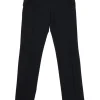 Black viscose-wool blend studded pull-on mid-rise kick flare tailored trousers