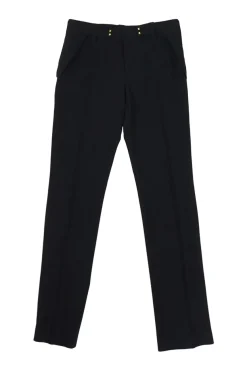 Black viscose-wool blend studded pull-on mid-rise kick flare tailored trousers