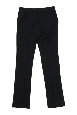 Black viscose-wool blend studded pull-on mid-rise kick flare tailored trousers
