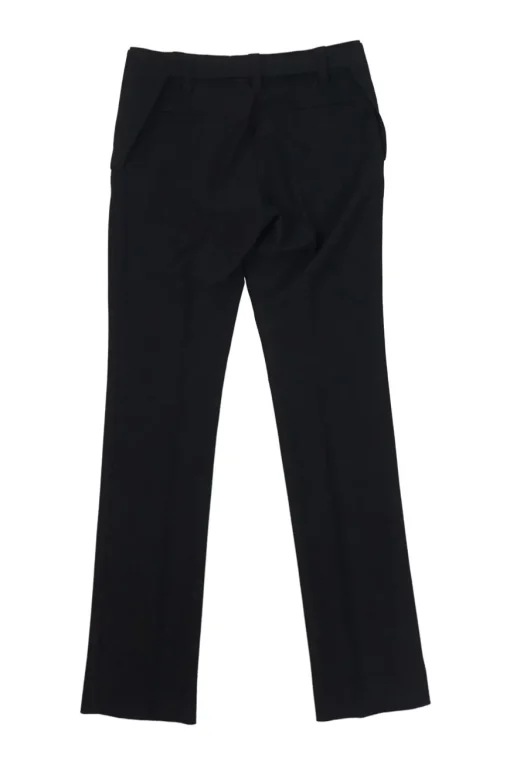 Black viscose-wool blend studded pull-on mid-rise kick flare tailored trousers