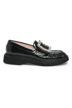 Black Viv Ranger crystal encrusted buckle patent-leather loafers