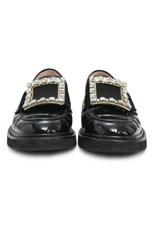 Black Viv Ranger crystal encrusted buckle patent-leather loafers